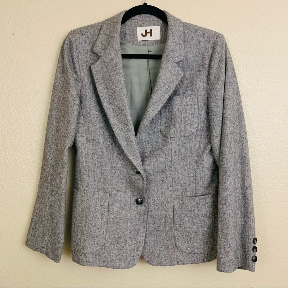 Vintage JH Collectables Gray Wool Blend Blazer Jacket Size 10/11